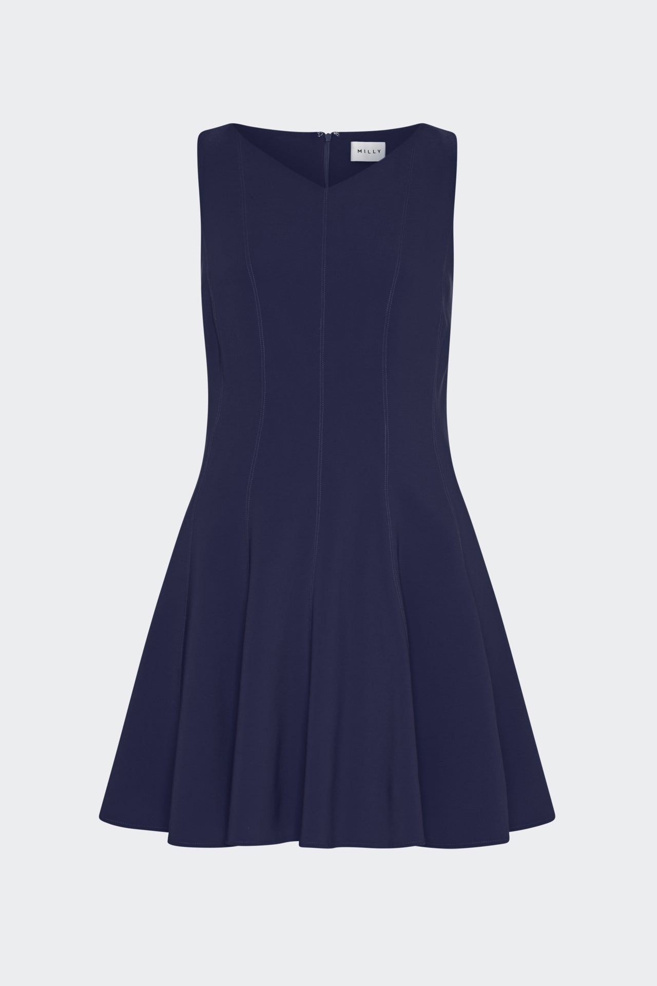 Sleeveless Stretch Cady Fit And Flare Dress - Navy