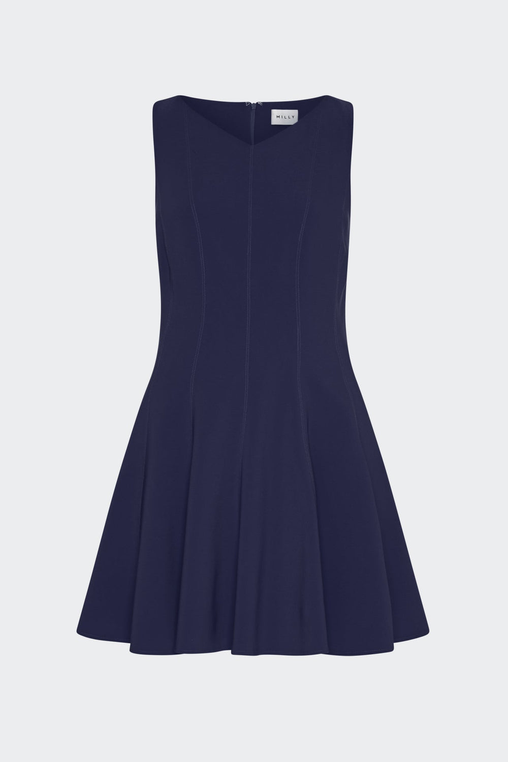 Sleeveless Stretch Cady Fit And Flare Dress - Navy