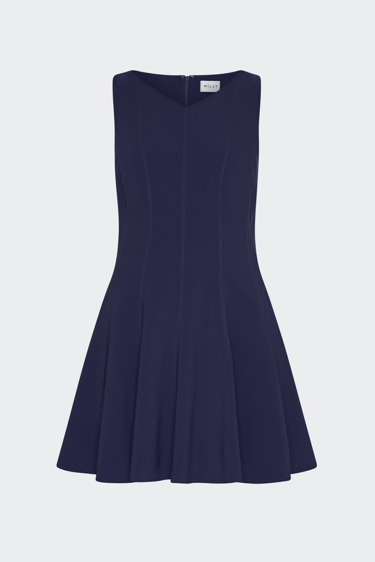 Sleeveless Stretch Cady Fit And Flare Dress - Navy