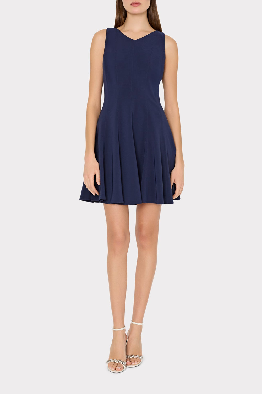 Sleeveless Stretch Cady Fit And Flare Dress - Navy