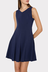 Sleeveless Stretch Cady Fit And Flare Dress - Navy