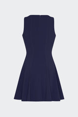 Sleeveless Stretch Cady Fit And Flare Dress - Navy