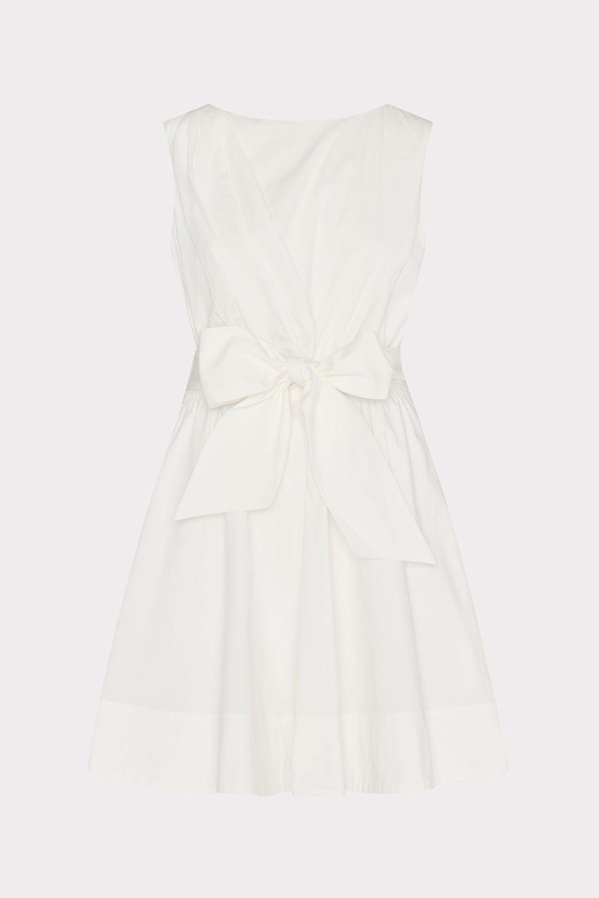 Draped Poplin Sleeveless Mini Dress - White