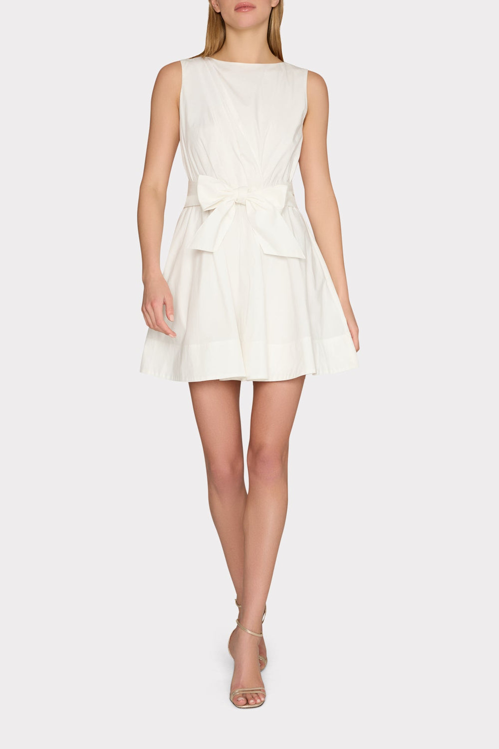 Draped Poplin Sleeveless Mini Dress - White