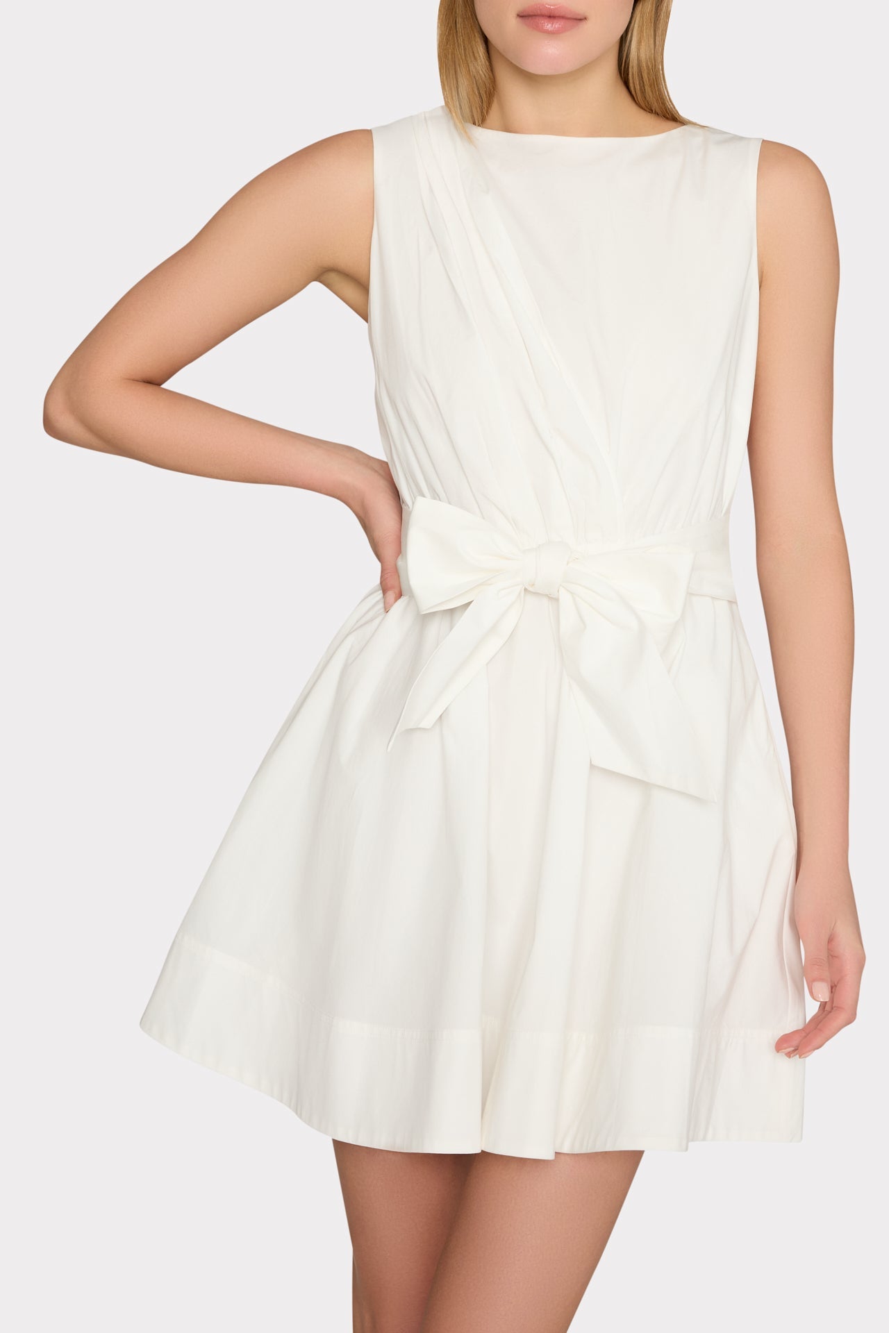 Draped Poplin Sleeveless Mini Dress - White