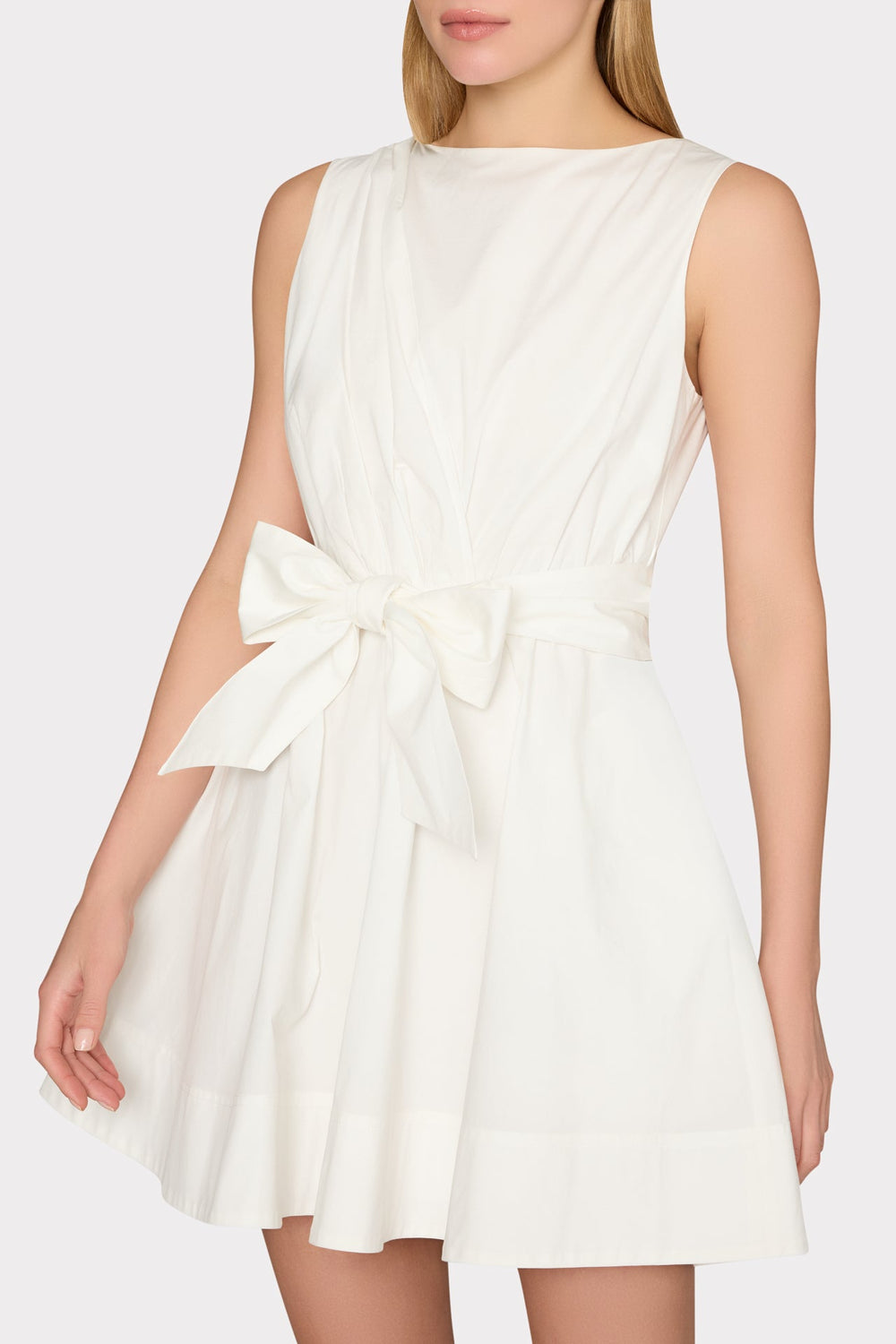 Draped Poplin Sleeveless Mini Dress - White
