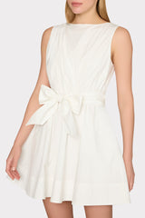 Draped Poplin Sleeveless Mini Dress - White