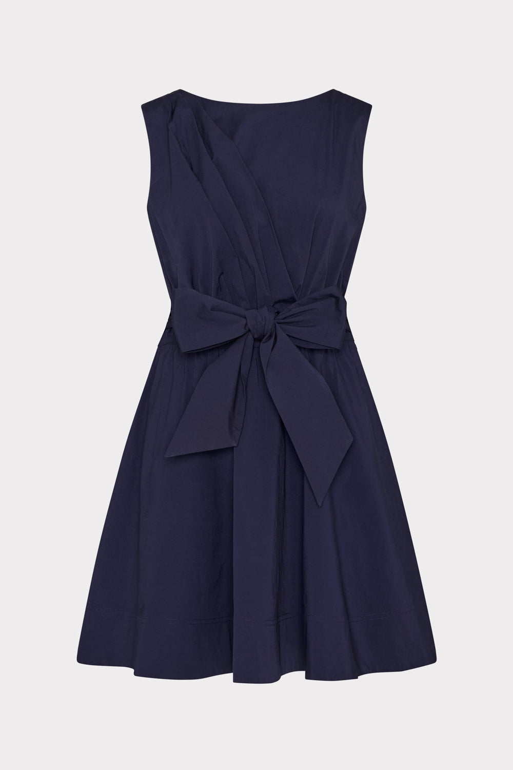 Draped Poplin Sleeveless Mini Dress - Navy