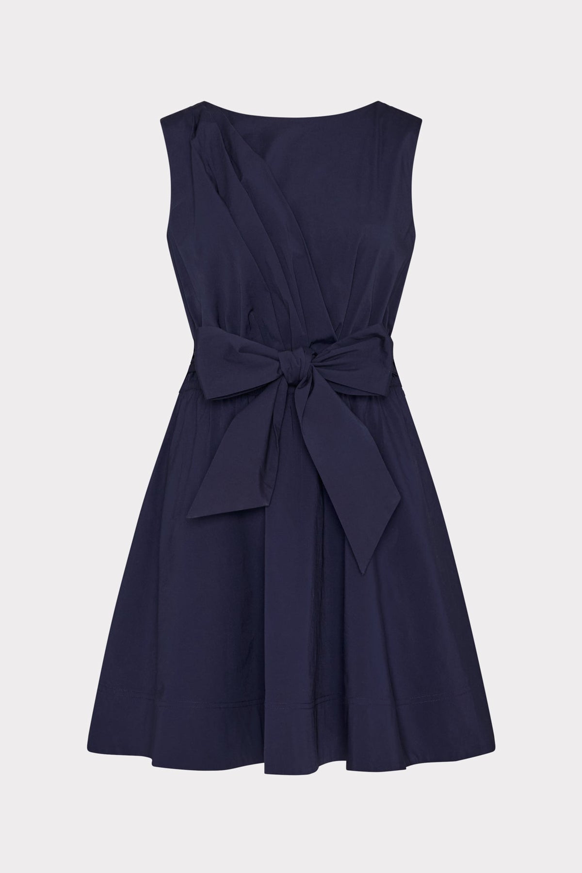 Draped Poplin Sleeveless Mini Dress - Navy
