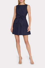Draped Poplin Sleeveless Mini Dress - Navy