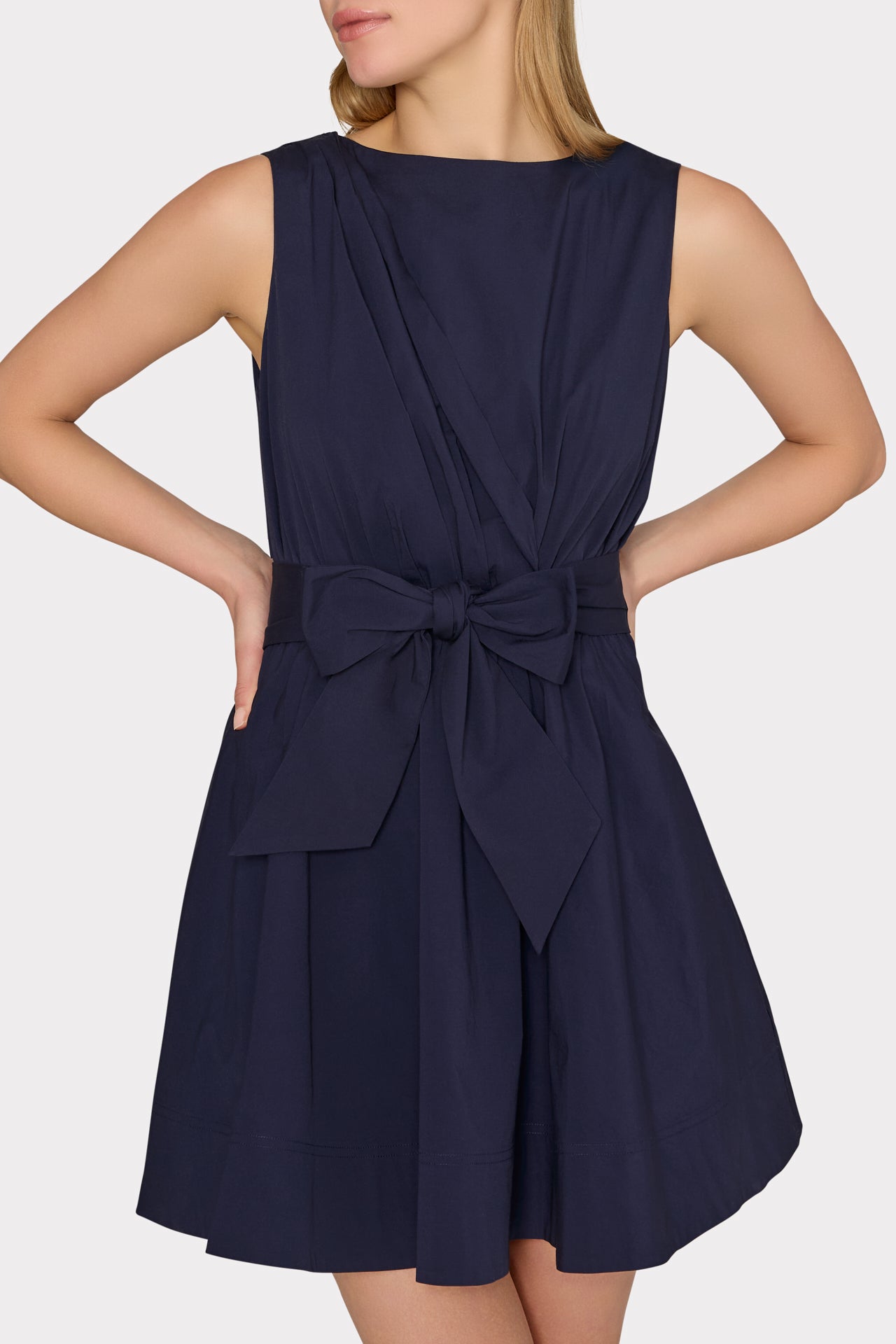 Draped Poplin Sleeveless Mini Dress - Navy