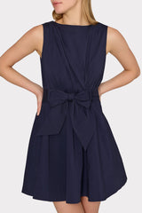 Draped Poplin Sleeveless Mini Dress - Navy