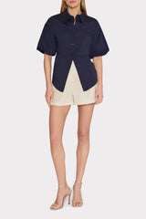 Tie Back Poplin Button Down Shirt - Navy