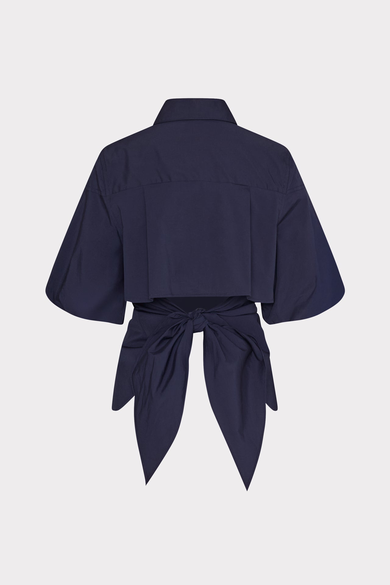 Tie Back Poplin Button Down Shirt - Navy