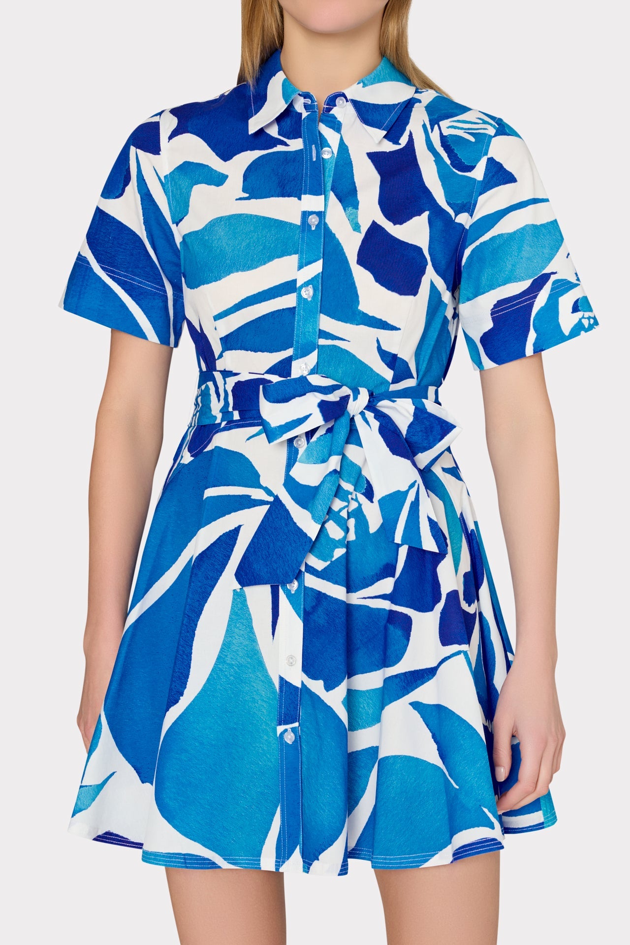 Dream Rose Poplin Mini Dress - Teal Blue Multi