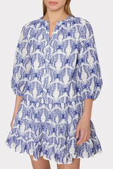 Tiered Butterfly Eyelet Mini Dress - White/Blue