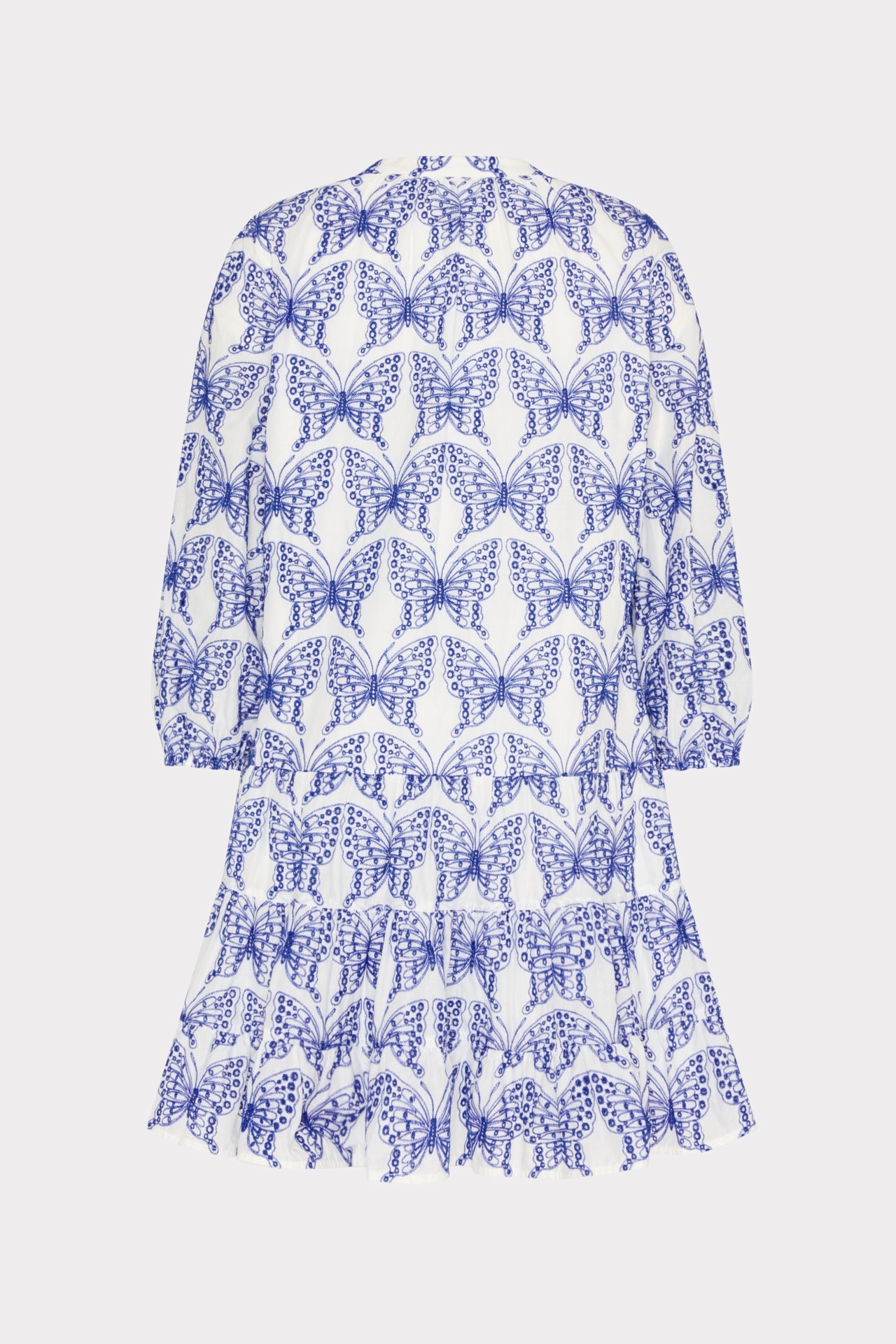 Tiered Butterfly Eyelet Mini Dress - White/Blue