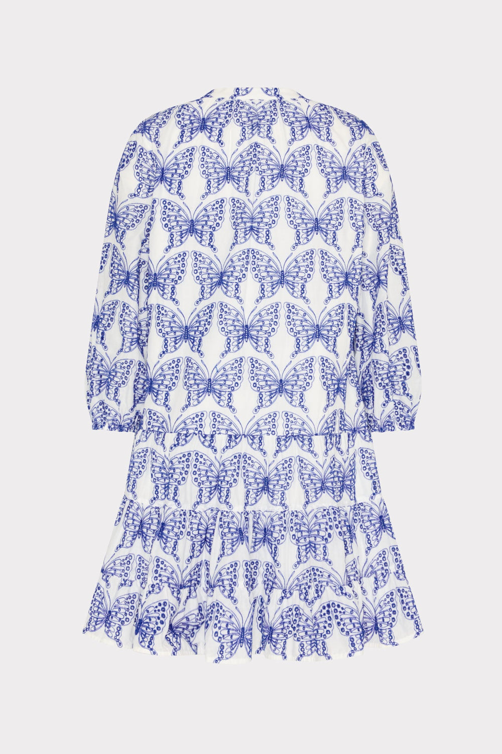 Tiered Butterfly Eyelet Mini Dress - White/Blue