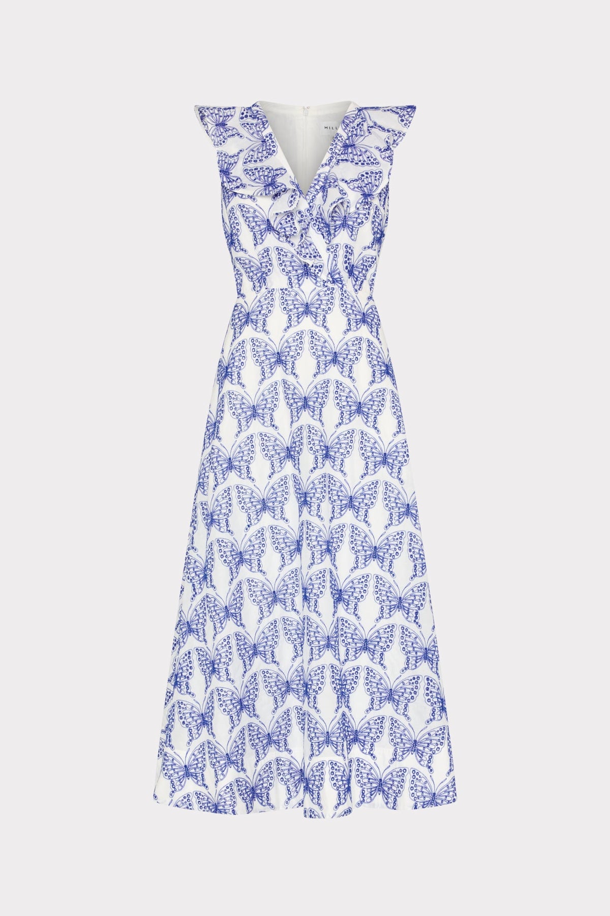 Butterfly Eyelet Ruffle Midi Dress - White/Blue