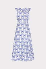 Butterfly Eyelet Ruffle Midi Dress - White/Blue