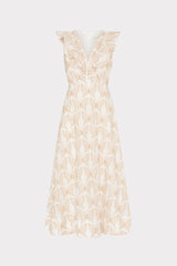 Butterfly Eyelet Ruffle Midi Dress - White/Tan