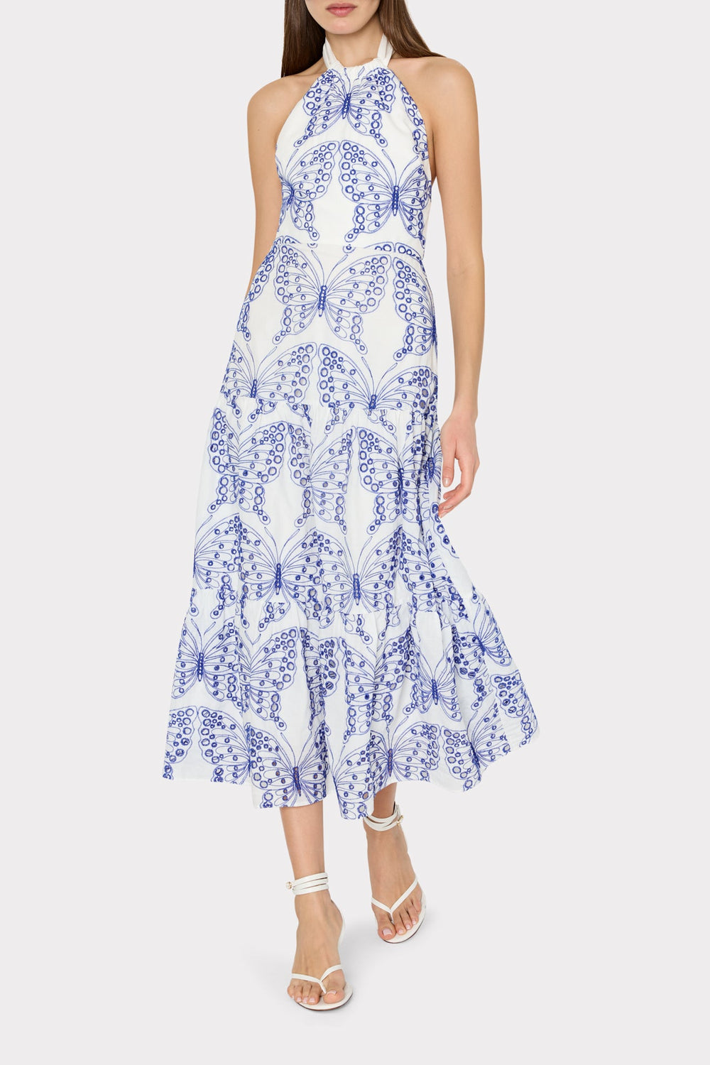 Hayden Butterfly Eyelet Dress - White/Blue