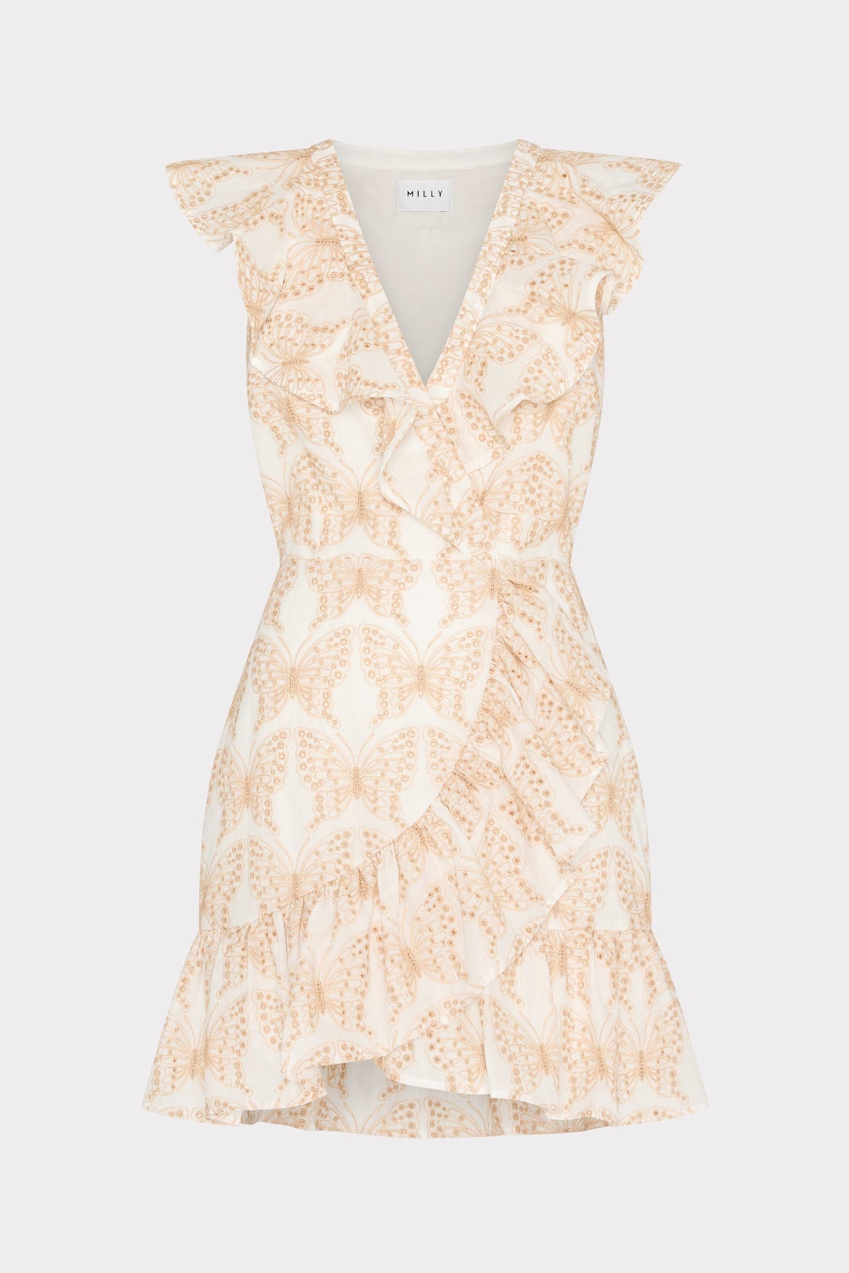Novi Butterfly Eyelet Wrap Dress - White/Tan