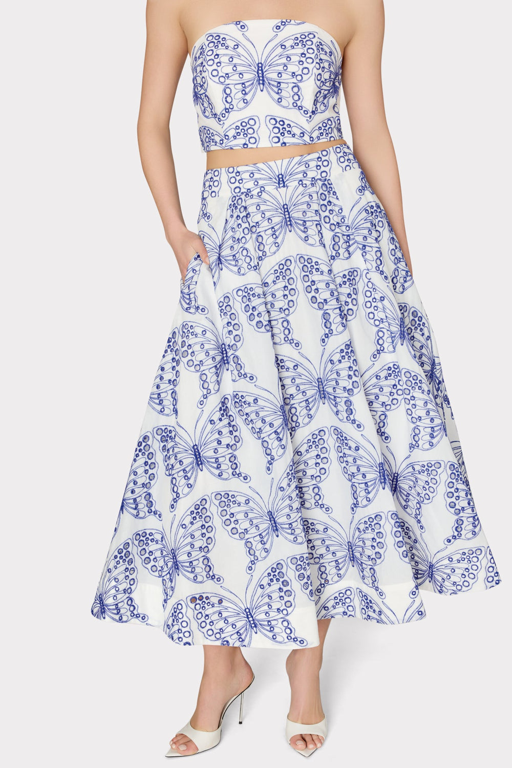 Butterfly Eyelet Skirt - White/Blue
