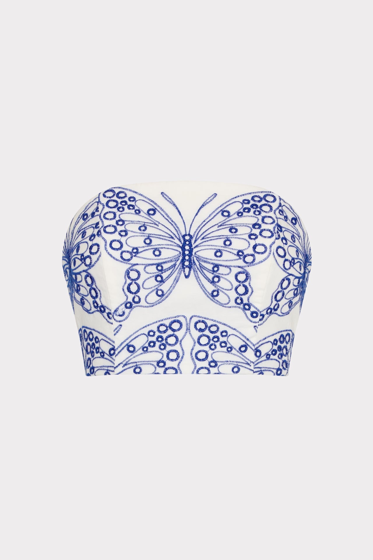 Butterfly Eyelet Strapless Crop Top - White/Blue