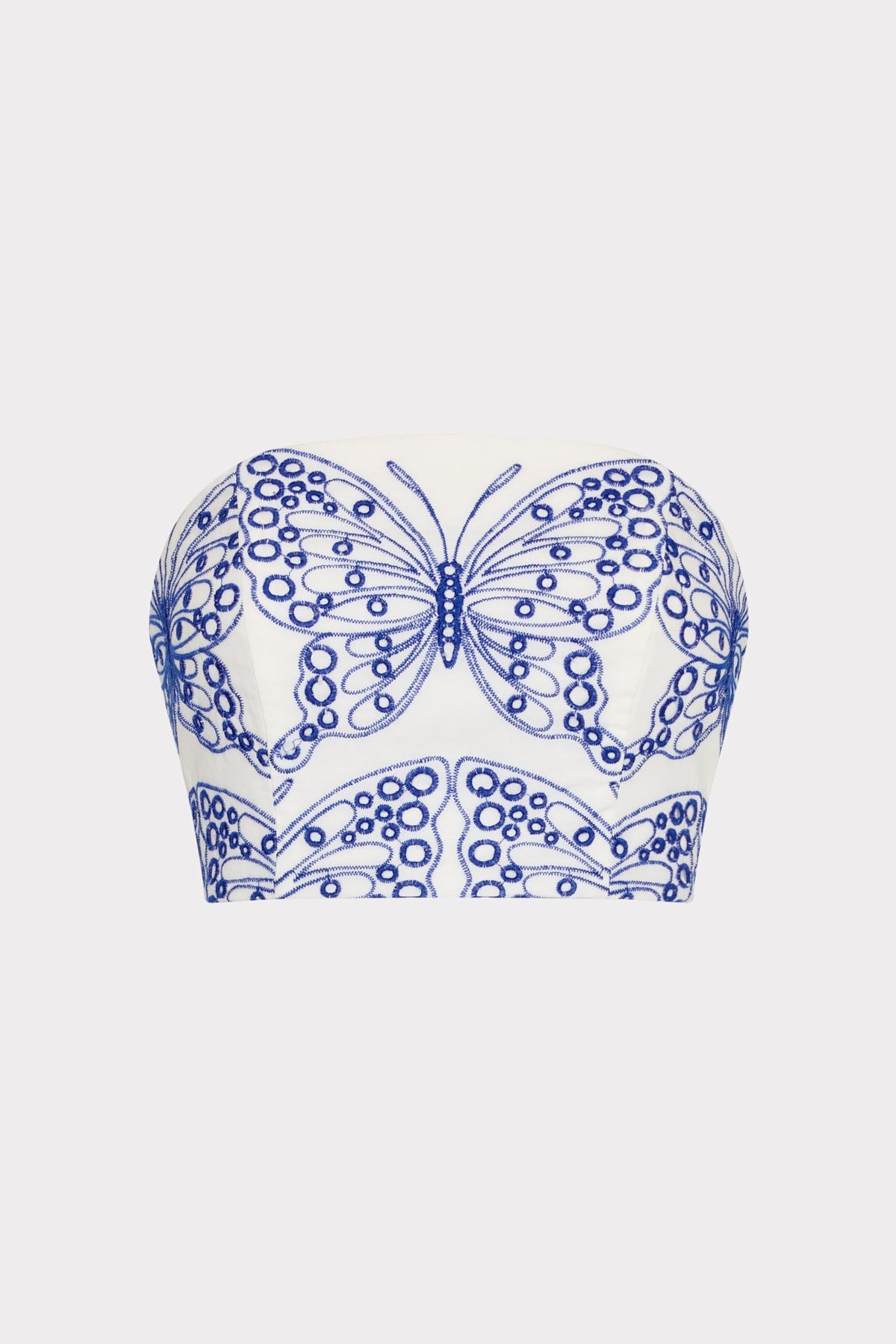 Butterfly Eyelet Strapless Crop Top - White/Blue