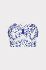 Butterfly Eyelet Strapless Crop Top - White/Blue