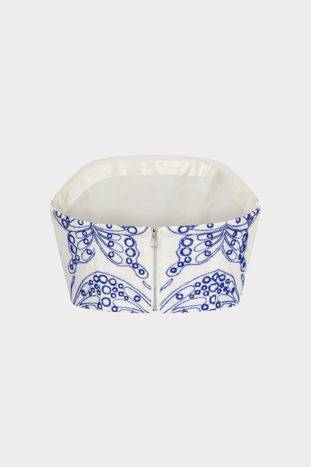 Butterfly Eyelet Strapless Crop Top - White/Blue