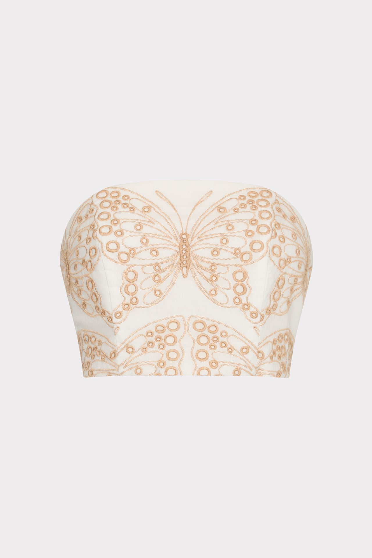 Butterfly Eyelet Strapless Crop Top - White/Tan
