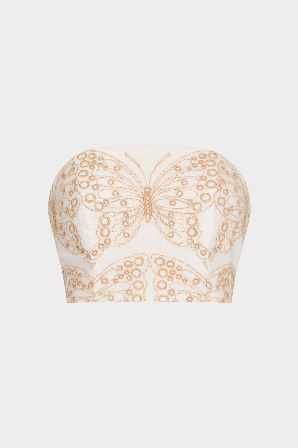 Butterfly Eyelet Strapless Crop Top - White/Tan