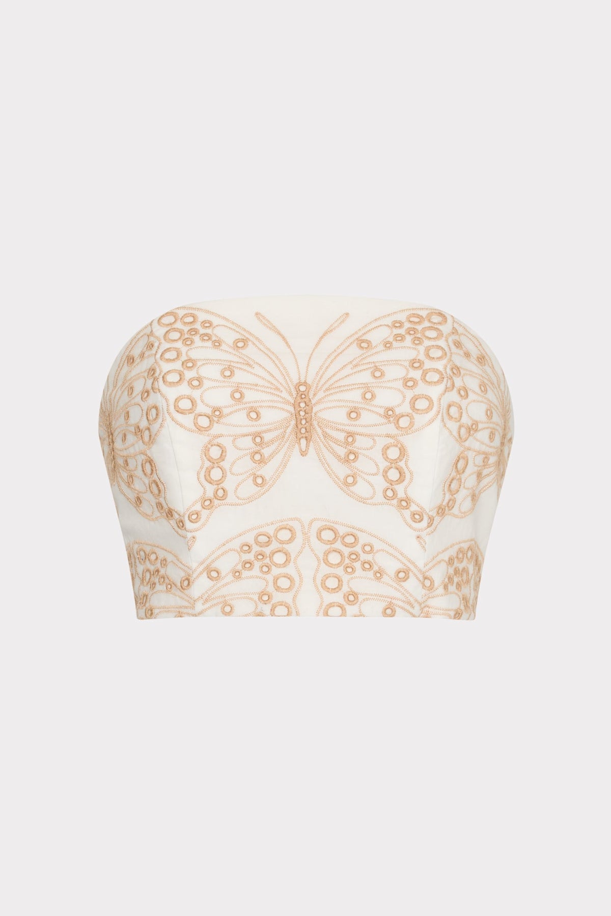 Butterfly Eyelet Strapless Crop Top - White/Tan