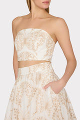 Butterfly Eyelet Strapless Crop Top - White/Tan