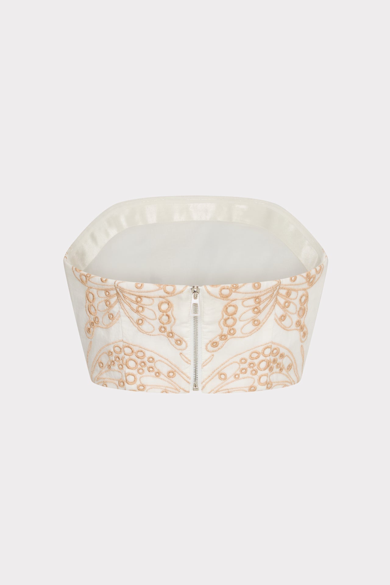 Butterfly Eyelet Strapless Crop Top - White/Tan