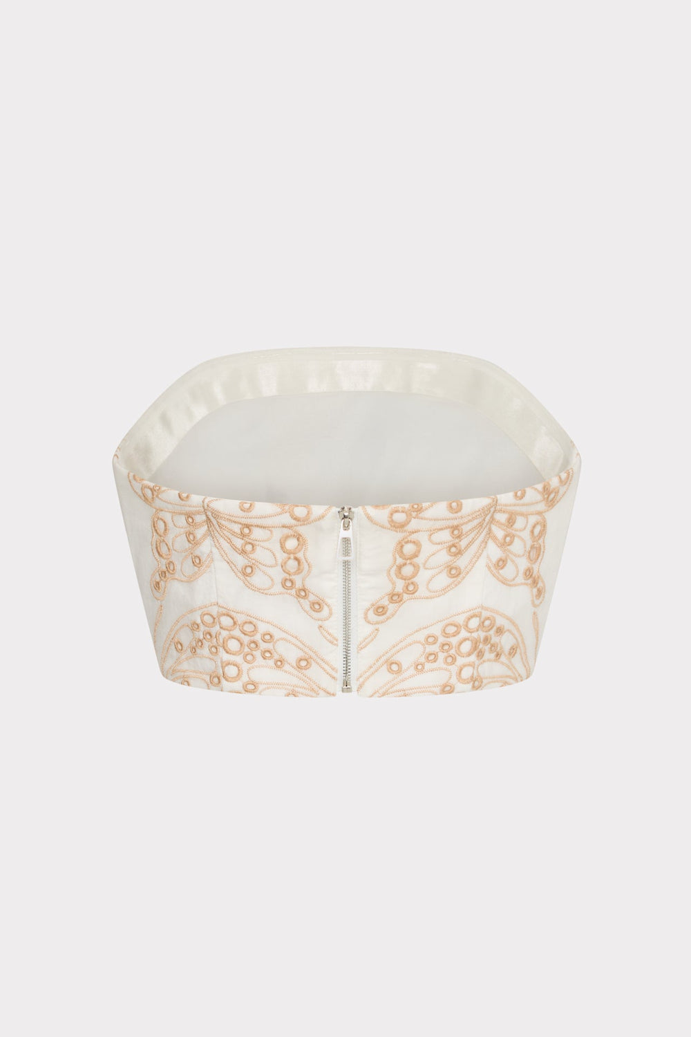 Butterfly Eyelet Strapless Crop Top - White/Tan