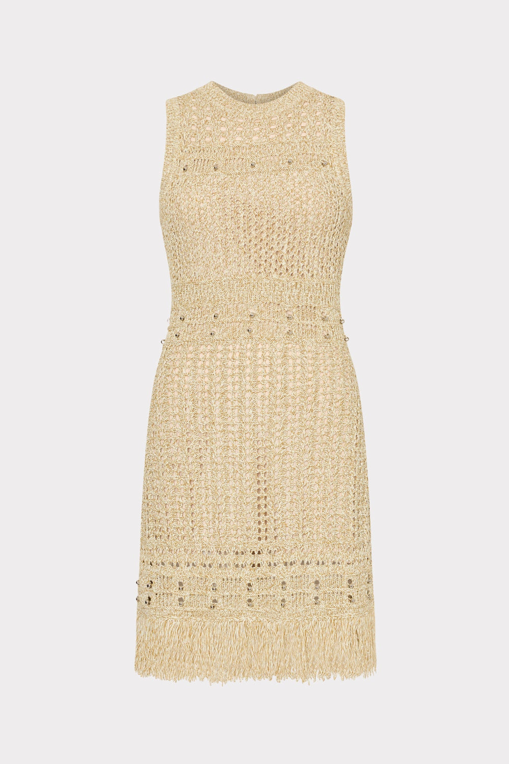 Beaded Fringe Knit Mini Dress - Beige Multi