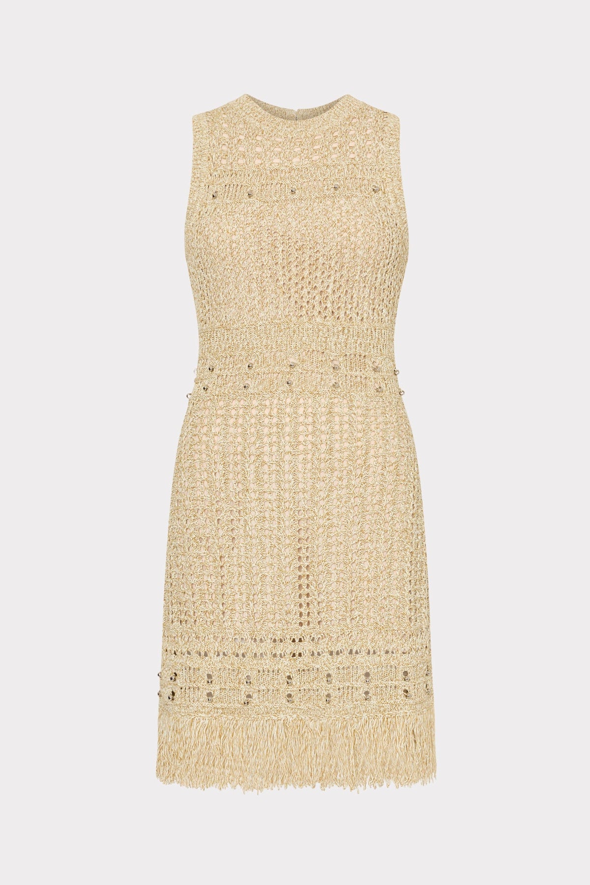 Beaded Fringe Knit Mini Dress - Beige Multi