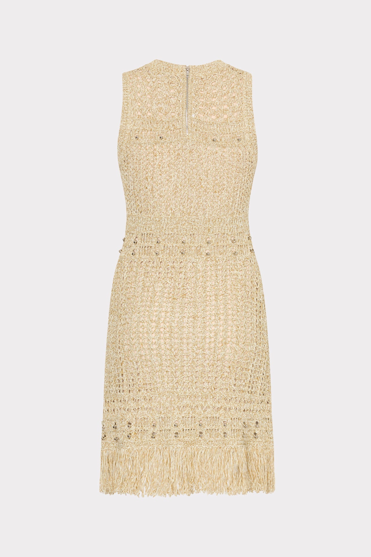 Beaded Fringe Knit Mini Dress - Beige Multi
