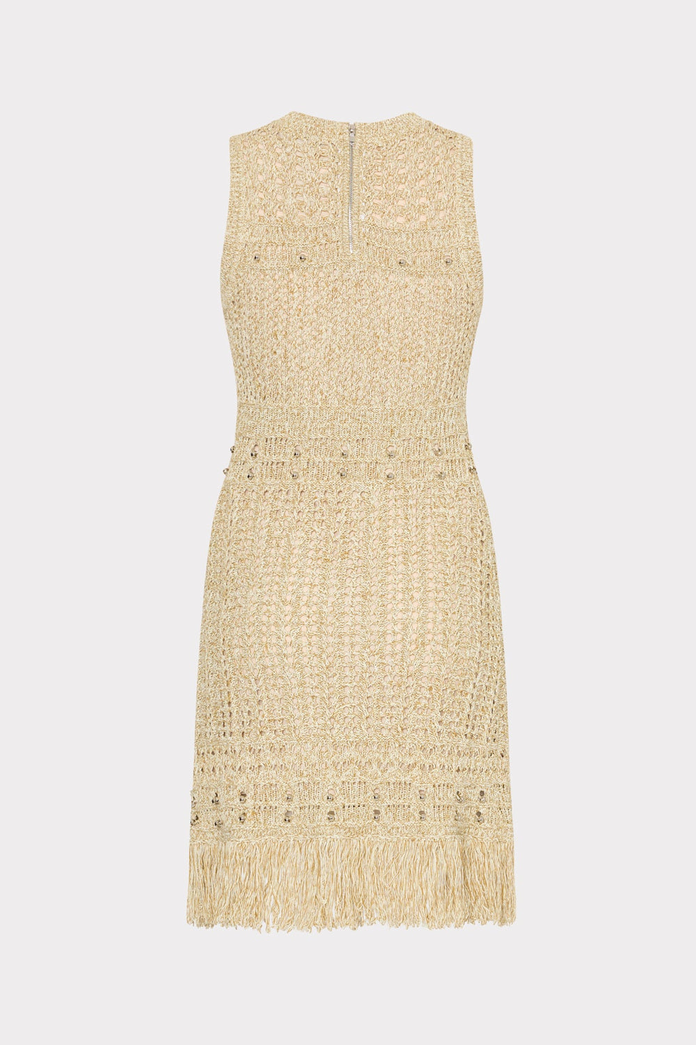 Beaded Fringe Knit Mini Dress - Beige Multi
