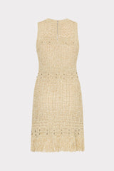 Beaded Fringe Knit Mini Dress - Beige Multi