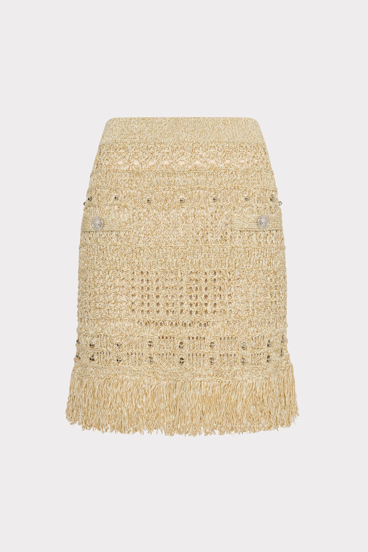 Beaded Fringe Knit Skirt - Beige Multi