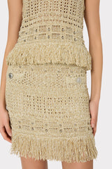 Beaded Fringe Knit Skirt - Beige Multi