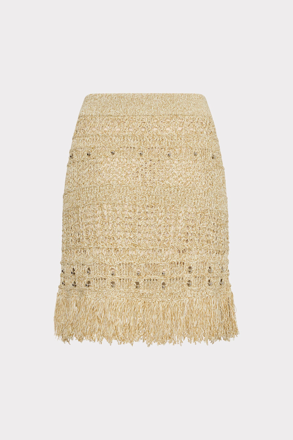 Beaded Fringe Knit Skirt - Beige Multi