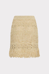 Beaded Fringe Knit Skirt - Beige Multi