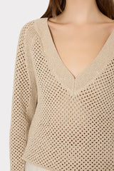 Sequin Mesh V-Neck Sweater - Beige