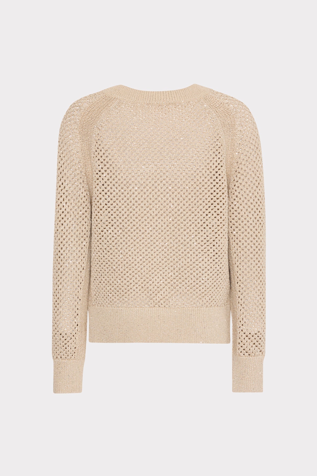 Sequin Mesh V-Neck Sweater - Beige