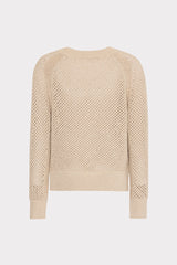 Sequin Mesh V-Neck Sweater - Beige